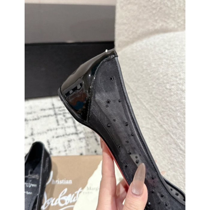 Christian Louboutin × Maison Margiela Black Mesh Crystal Tabi Split‑Toe Wedge Flats