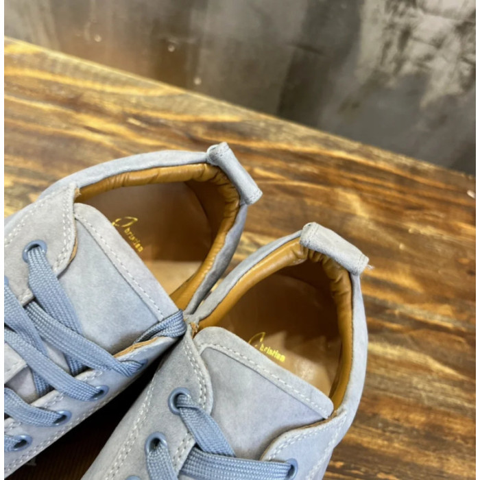 Christian Louboutin Light Grey Suede Tonal‑Spiked Low‑Top Men’s Sneakers