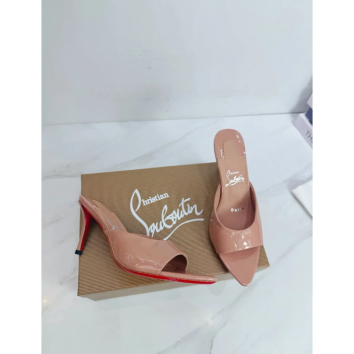 Christian Louboutin Nude Patent 70mm Peep‑Toe Heel Mule Sandals