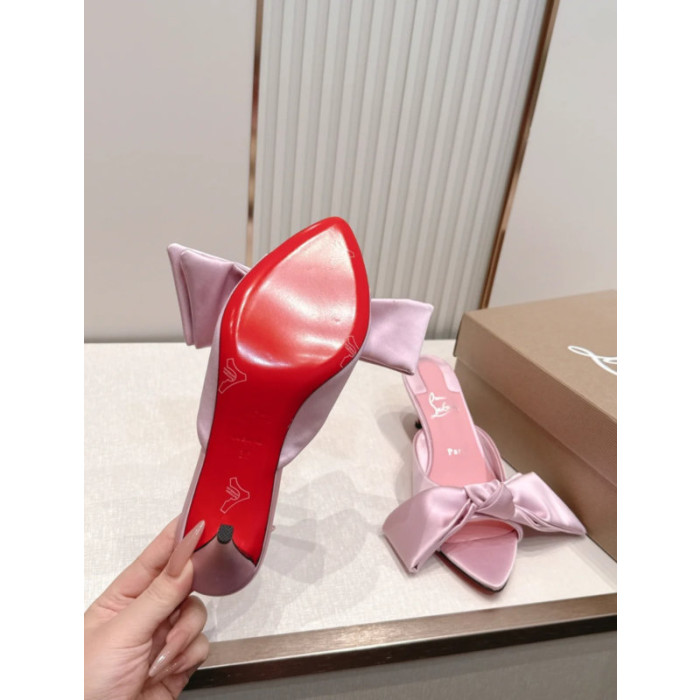 Christian Louboutin Pink Satin Bow 55mm Pointed‑Toe Mule Heels