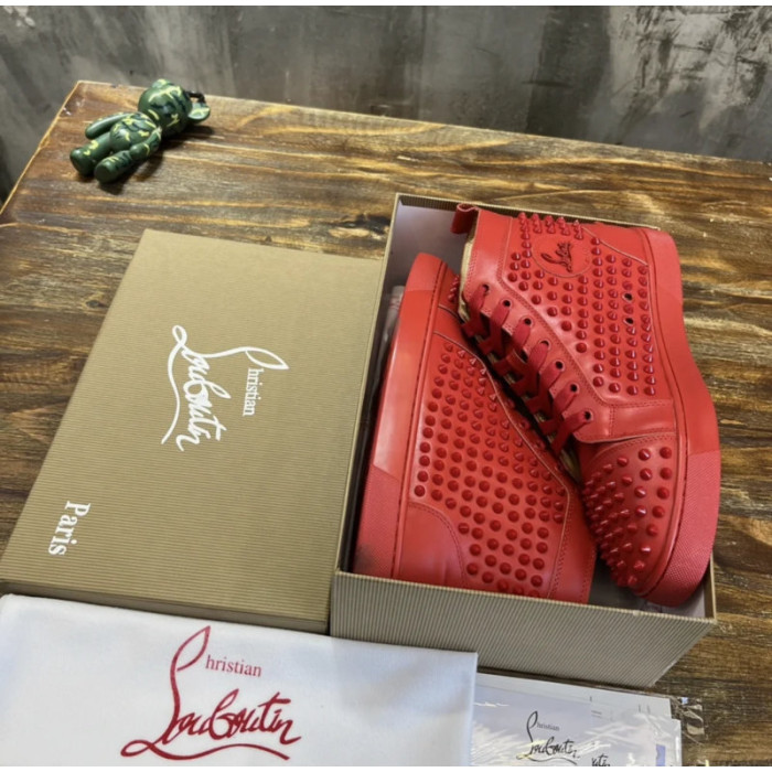 Christian Louboutin Red Full‑Spike Leather High‑Top Sneakers