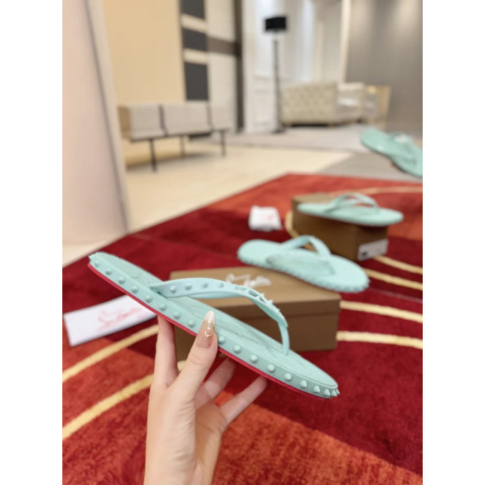 Christian Louboutin Mint Green Spiked Rubber Flip‑Flops