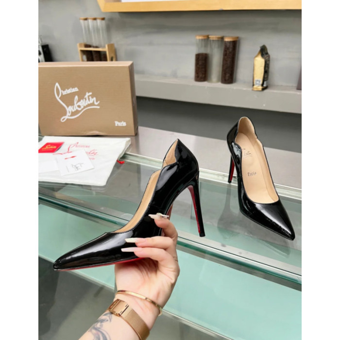 Christian Louboutin Black Patent Leather Scalloped Pointed‑Toe 120mm High Heel Pumps