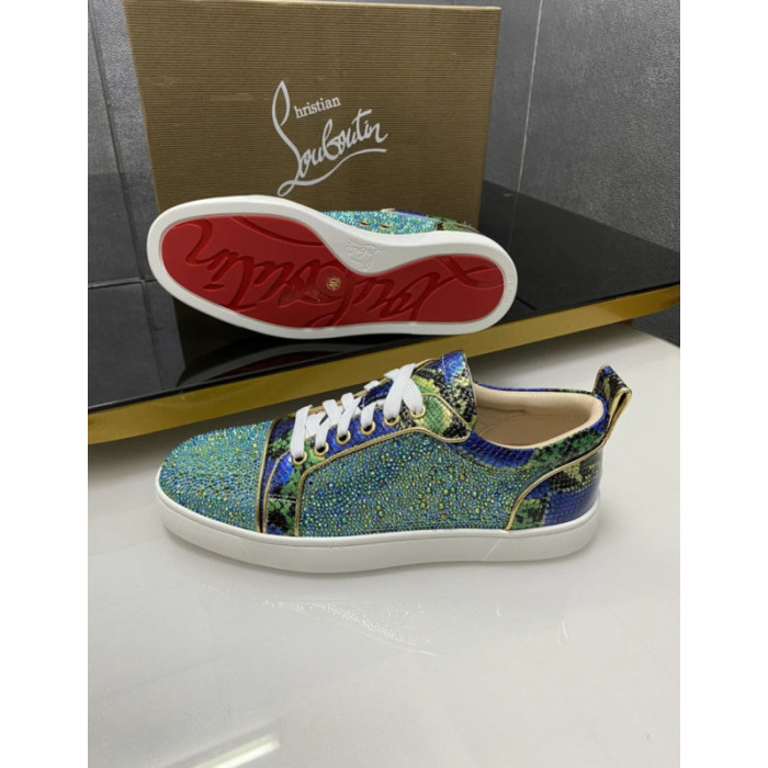 Christian Louboutin Multicolor Crystal Snake‑Print Lace‑Up Casual Sneakers