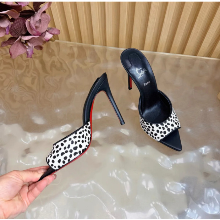 Christian Louboutin Dalmatian Print Pony Hair 100mm Stiletto Heel Mules