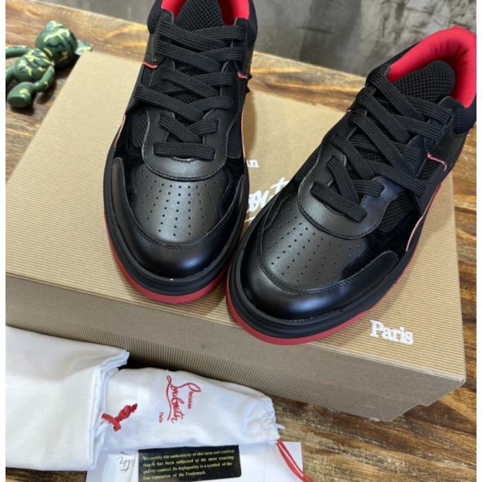 Christian Louboutin Black‑Red Spiked Platform Low‑Top Sneakers