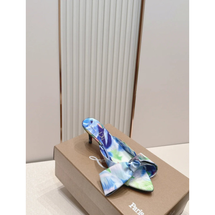 Christian Louboutin Multicolor Satin 70mm Bow Heel Mule Sandals