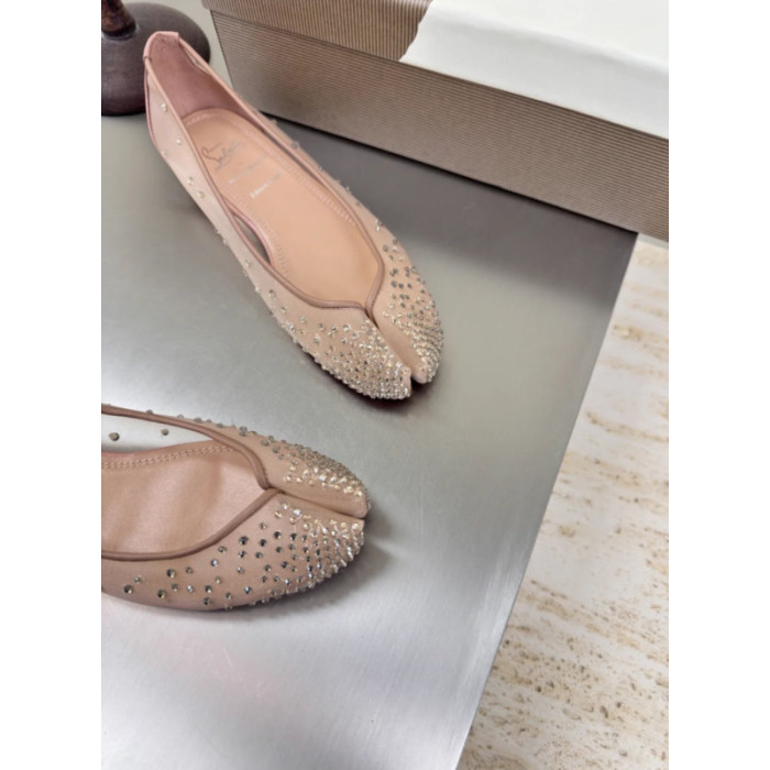 Christian Louboutin × Maison Margiela Nude Mesh Crystal Tabi Split‑Toe Flat Shoes