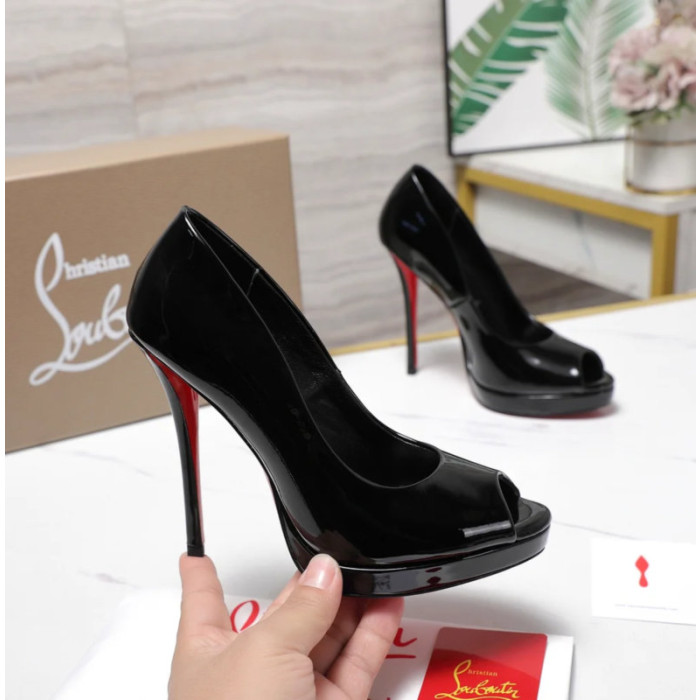 Christian Louboutin Lady Z 120 Black Patent Peep‑Toe Platform Stiletto Heel Sandals