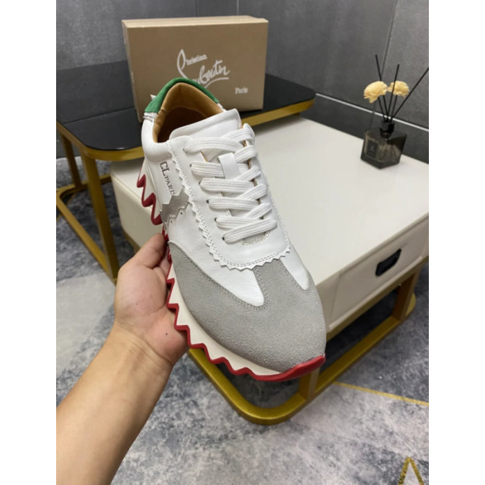 Christian Louboutin Mixed‑Media Shark Tooth Sole Low‑Top Sneakers