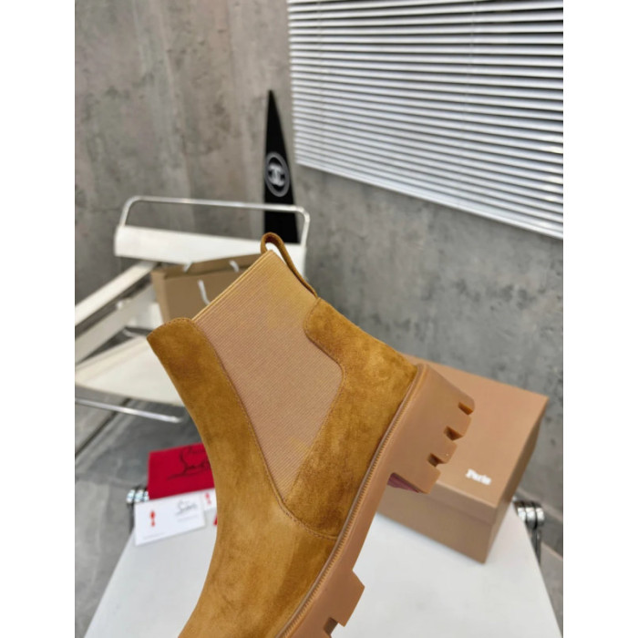 Christian Louboutin Tan Suede Lug‑Sole Chelsea Ankle Boots