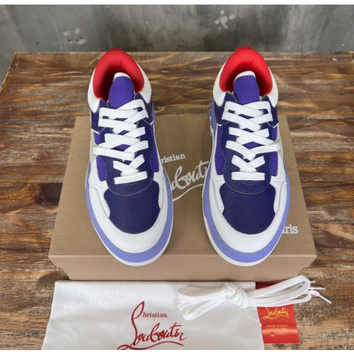 Christian Louboutin Purple White Mixed‑Media Spiked Low‑Top Sneakers