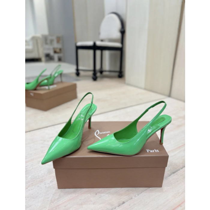 Christian Louboutin Green Patent Leather 85mm Pointed‑Toe Slingback Stiletto Heel Pumps