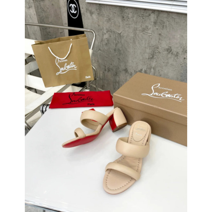 Christian Louboutin Beige Leather 55mm heel Slide Sandals