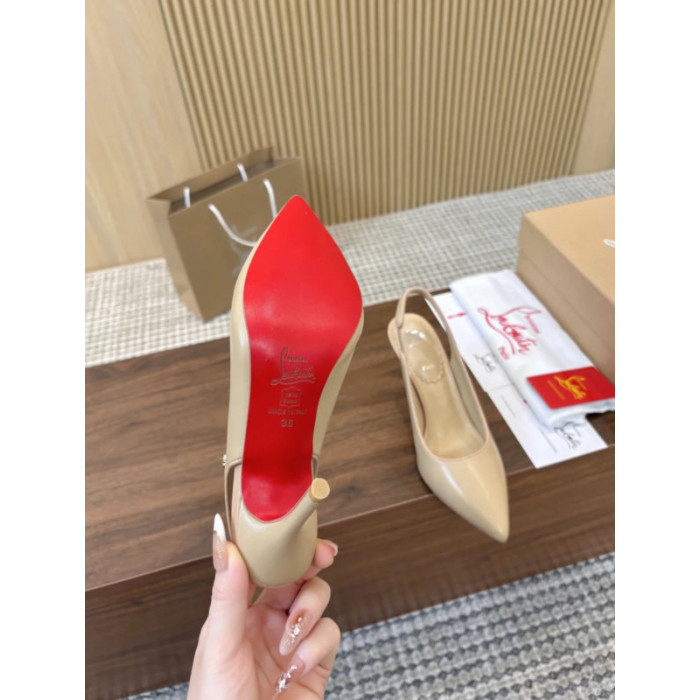 Christian Louboutin Beige Leather 85mm Pointed Toe Slingback Pumps