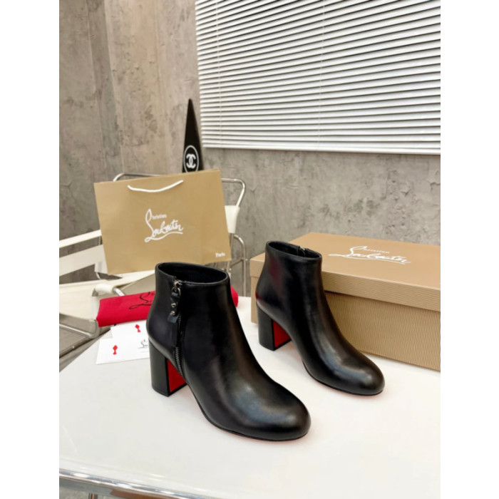 Christian Louboutin Black Leather 85mm Heel Side‑Zip Ankle Boots