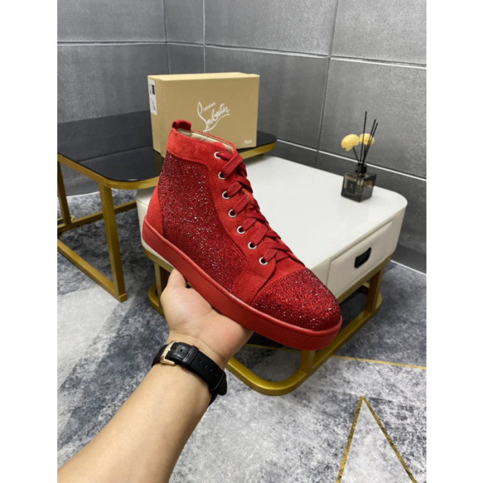 Christian Louboutin Louis Orlato Strass Red Crystal High Top Sneakers