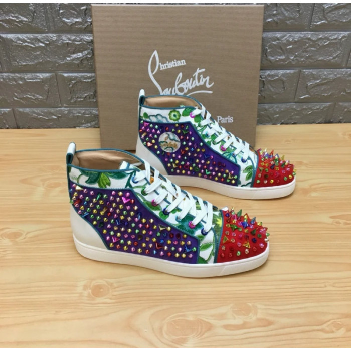 Christian Louboutin Floral Print Multicolor Spiked 20mm High‑Top Sneakers