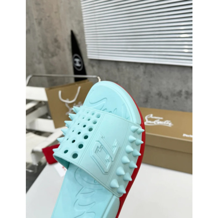 Christian Louboutin Mint Green Rubber Spiked Slide Sandal