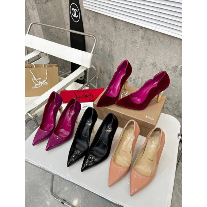 Christian Louboutin Burgundy Velvet Pointed Toe 100mm heel Pumps