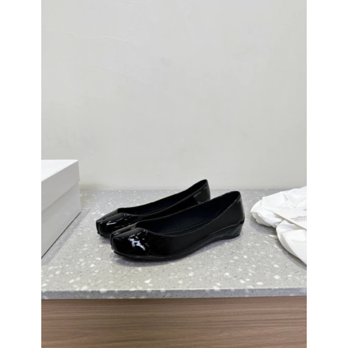 Christian Louboutin × Maison Margiela Black Patent Leather Tabi Split‑Toe Flat Shoes