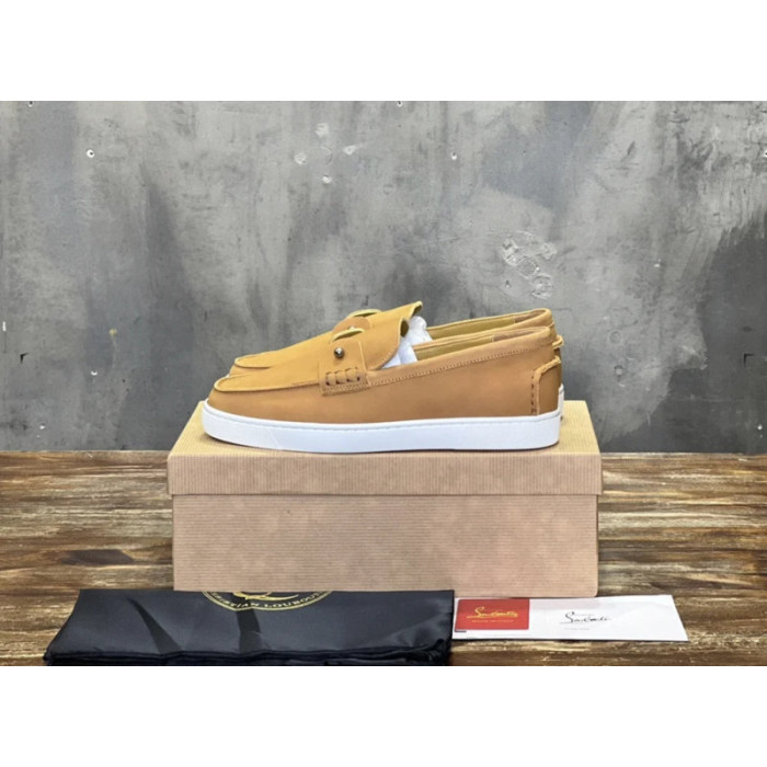 Christian Louboutin Tan Nubuck Slip‑On Loafers