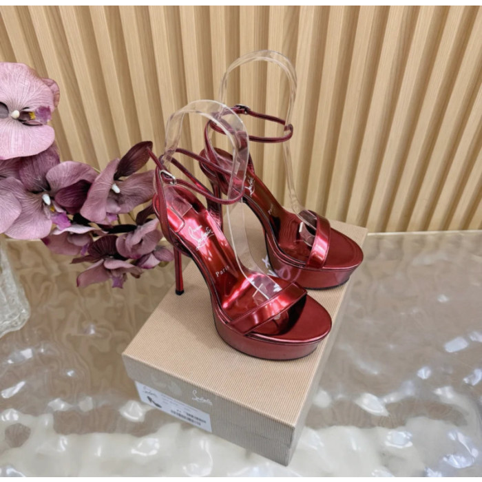 Christian Louboutin Red Metallic 150mm Platform Ankle‑Strap High‑Heel Sandals