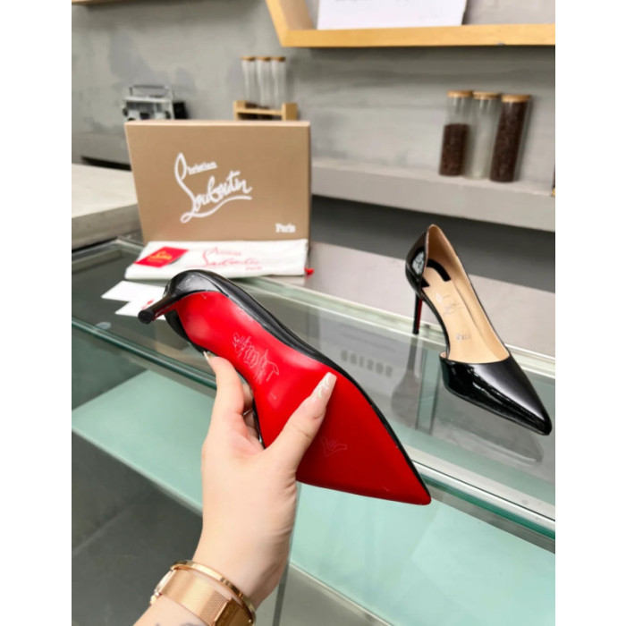 Christian Louboutin Black Patent Leather Half‑d'Orsay Pointed‑Toe 100mm heel Pumps