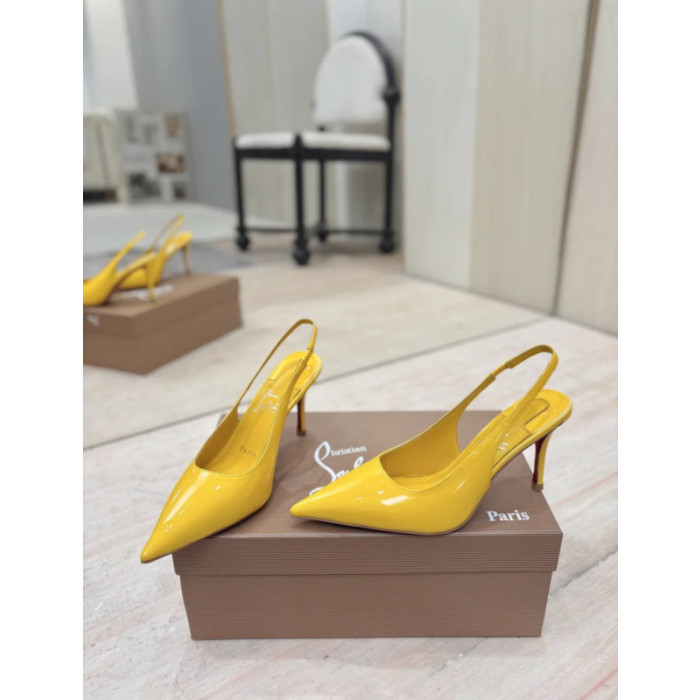 Christian Louboutin Yellow Patent Pointed‑Toe Slingback Stiletto Heel Pumps