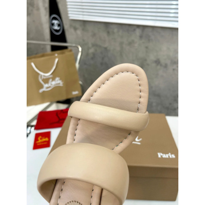 Christian Louboutin Beige Leather 55mm heel Slide Sandals