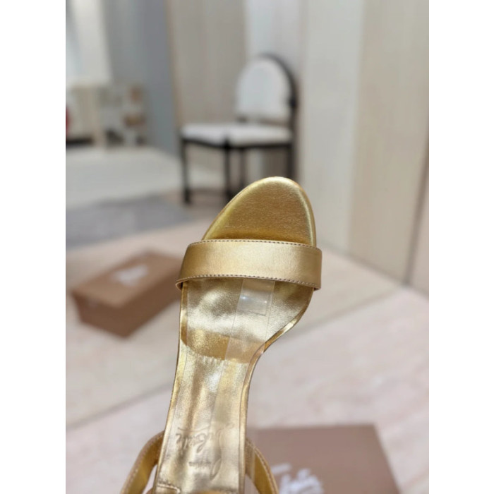 Christian Louboutin Gold Laminated Leather 85mm Stiletto Heel Ankle‑Strap Sandals