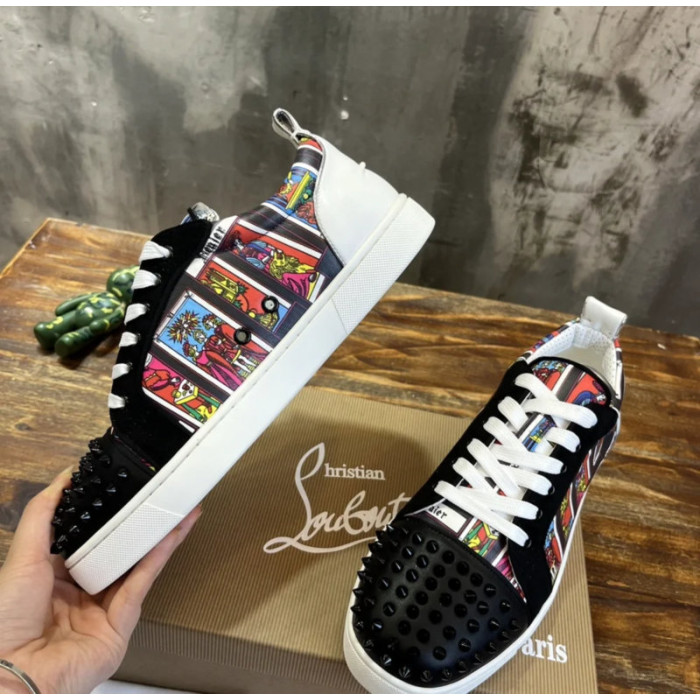 Christian Louboutin Tarot Print Spiked Low‑Top Sneakers
