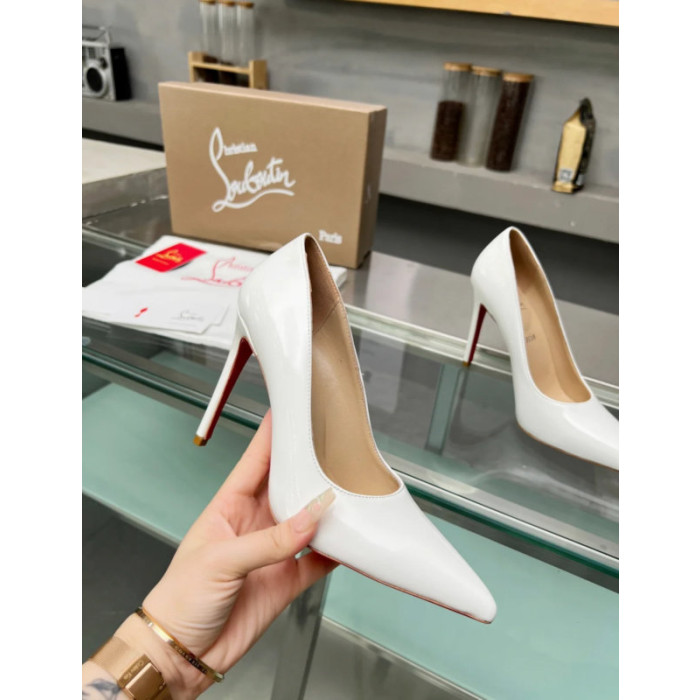 Christian Louboutin White Patent Leather Pointed‑Toe 120mm High Heel Pumps