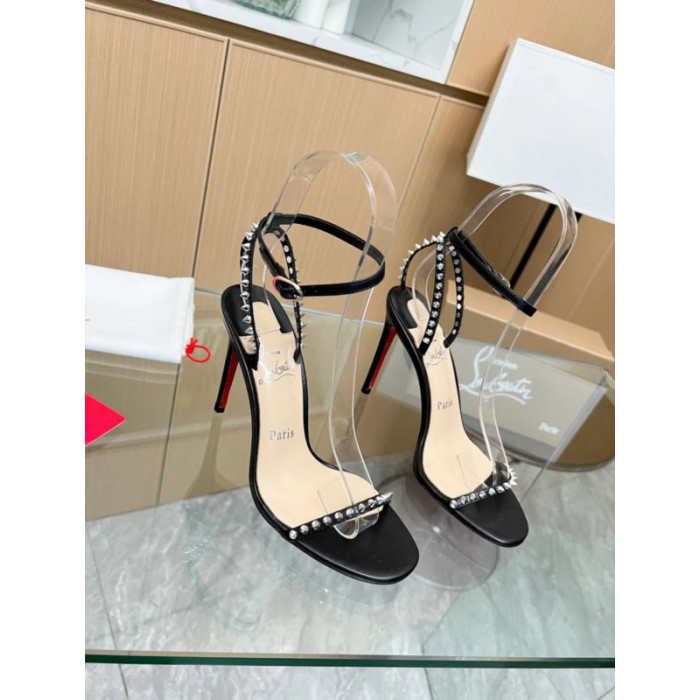 Christian Louboutin Black Spiked Ankle‑Strap 100mm heel Sandal