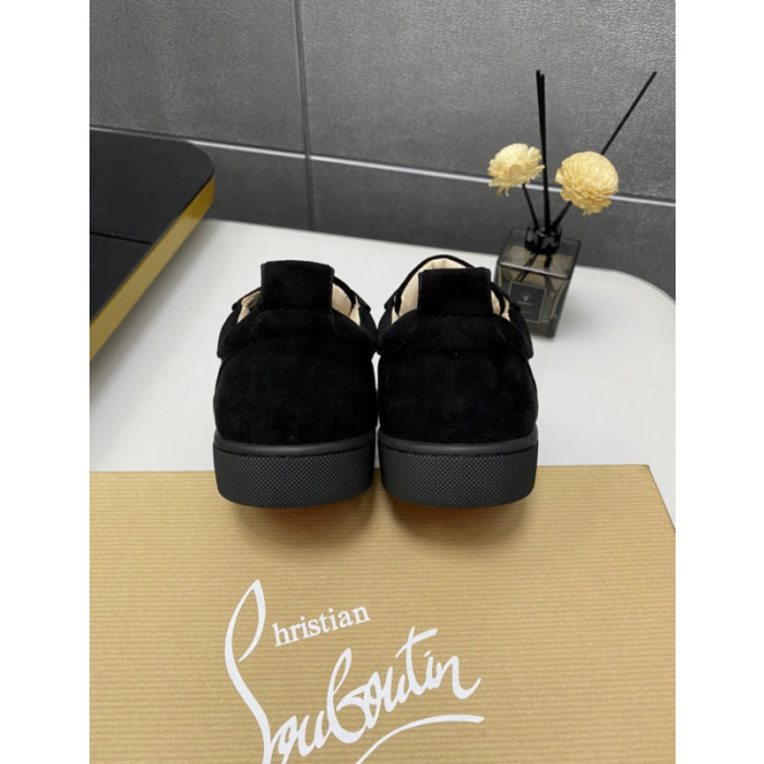 Christian Louboutin Black Suede Gunmetal Crystal‑Encrusted Low‑Top Sneakers