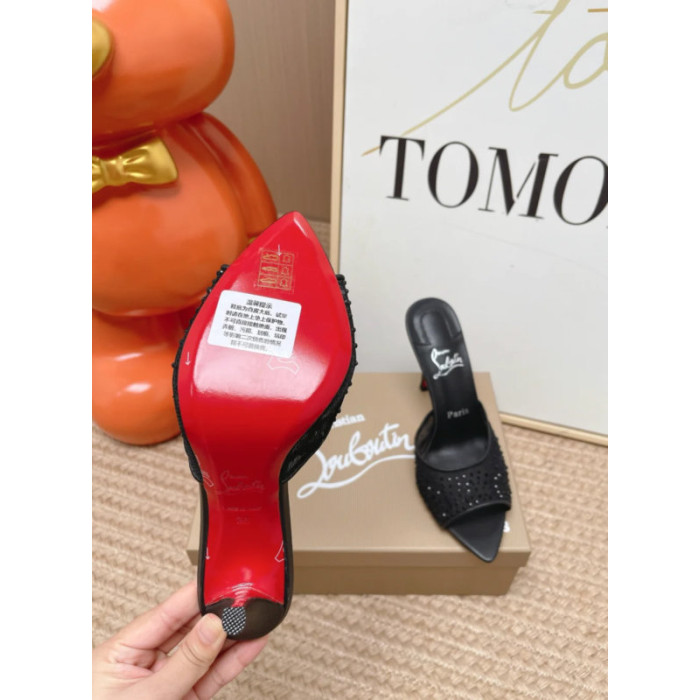 Christian Louboutin Black Mesh Crystal‑Embellished 100mm Stiletto Heel Mules
