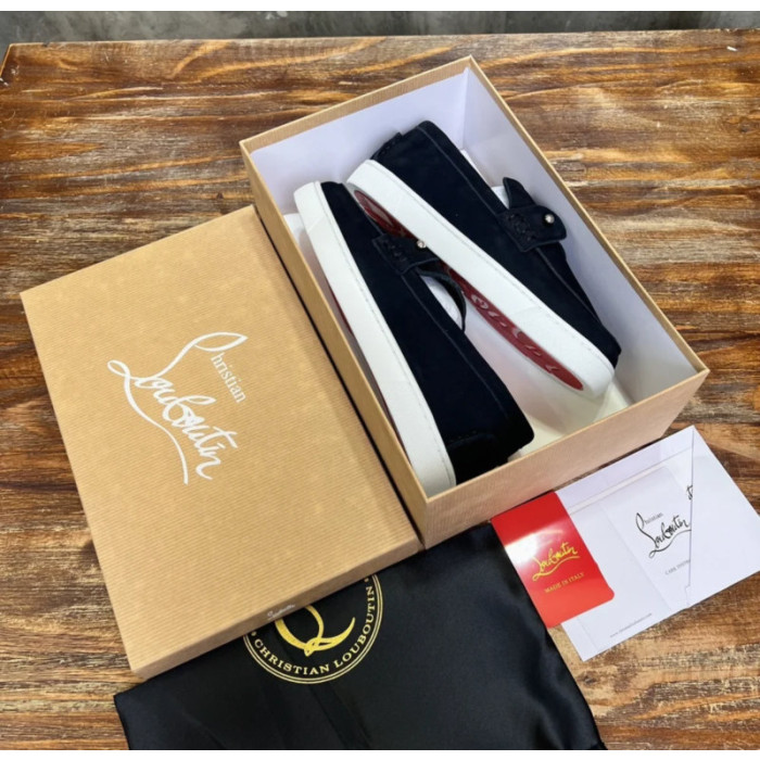 Christian Louboutin Black Nubuck Metal‑Stud Slip‑On Loafers
