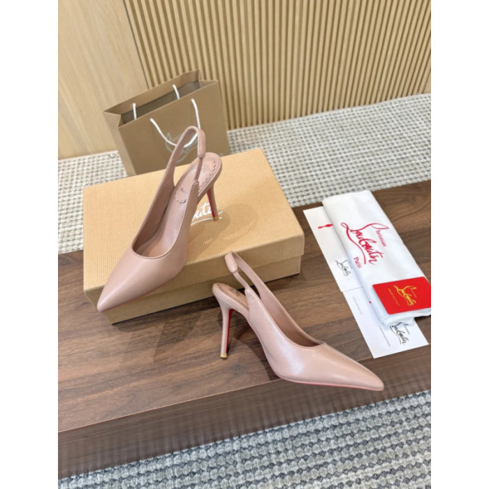 Christian Louboutin Nude Leather 85mm Pointed Toe Slingback Pumps