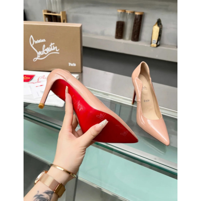Christian Louboutin Nude Patent Leather Scalloped Pointed‑Toe 120mm High Heel Pumps