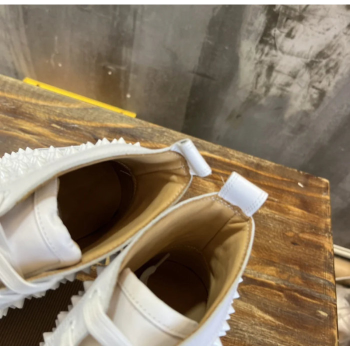 Christian Louboutin White Full‑Spike High‑Top Leather Sneakers