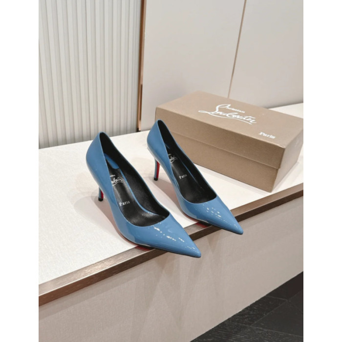 Christian Louboutin Sky Blue Patent Leather 85mm Stiletto Heel Pointed‑Toe Pumps