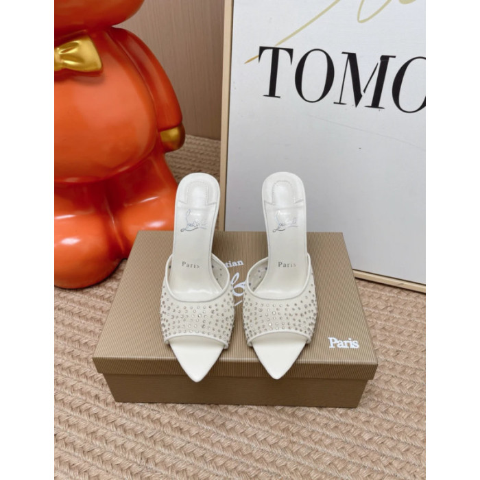 Christian Louboutin White Mesh Crystal‑Embellished 100mm Stiletto Heel Mules