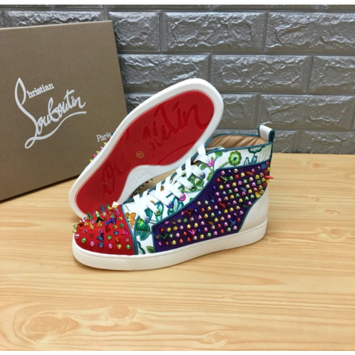 Christian Louboutin Floral Print Multicolor Spiked 20mm High‑Top Sneakers