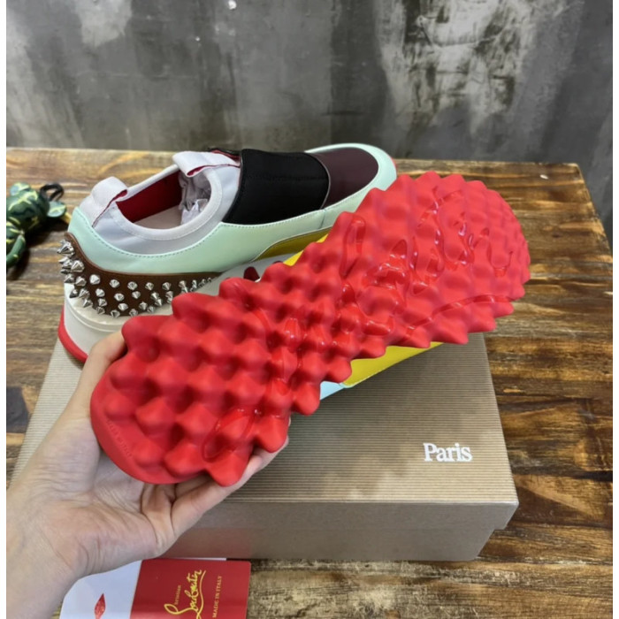 Christian Louboutin Multicolor Patchwork Spiked Slip‑On Sneakers
