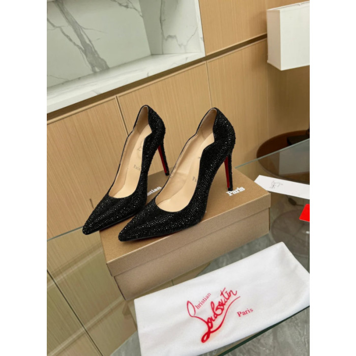 Christian Louboutin Black Crystal‑Encrusted Scalloped 100mm heel Pump