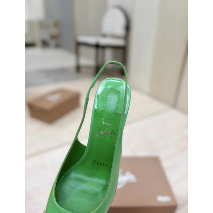 Christian Louboutin Green Patent Leather 85mm Pointed‑Toe Slingback Stiletto Heel Pumps