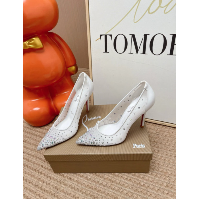 Christian Louboutin White Mesh Crystal‑Embellished 100mm Pointed‑Toe Stiletto Heel Pumps