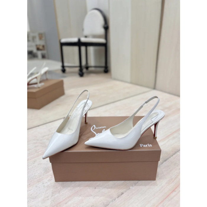 Christian Louboutin White Patent Leather 100mm Stiletto Heel Slingback Pumps
