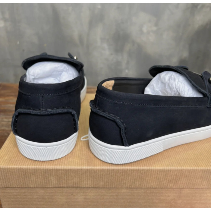 Christian Louboutin Black Nubuck Metal‑Stud Slip‑On Loafers