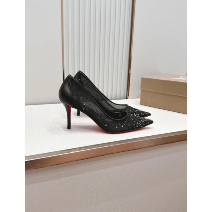 Christian Louboutin Black Mesh 85mm Stiletto Heel Pointed‑Toe Pumps
